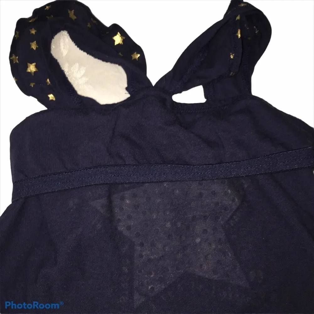 4/$20 Justice Navy & Gold Stars Tank Top Patriotic Sz 6 4th July Memorial Day